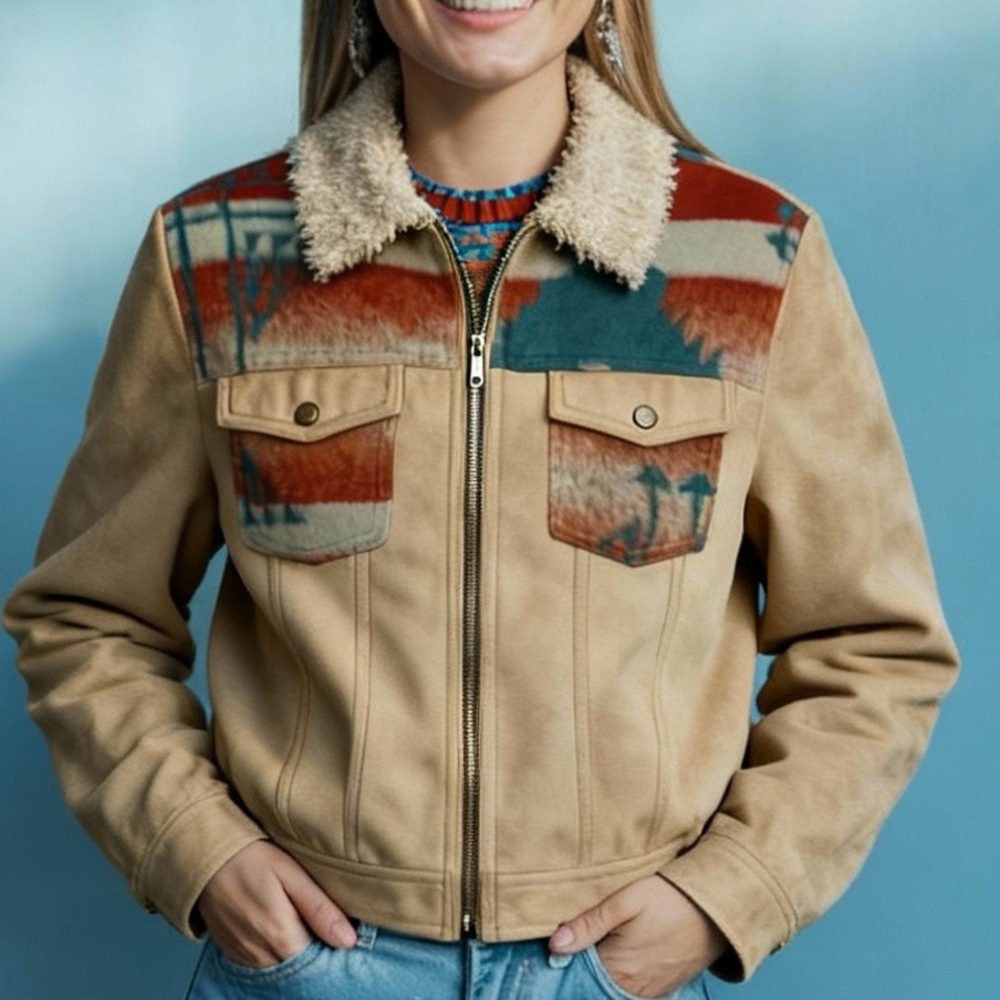 Tasha Polizzi Collection Aztec/Southwest Style Faux Suede‎ Jacket -- M